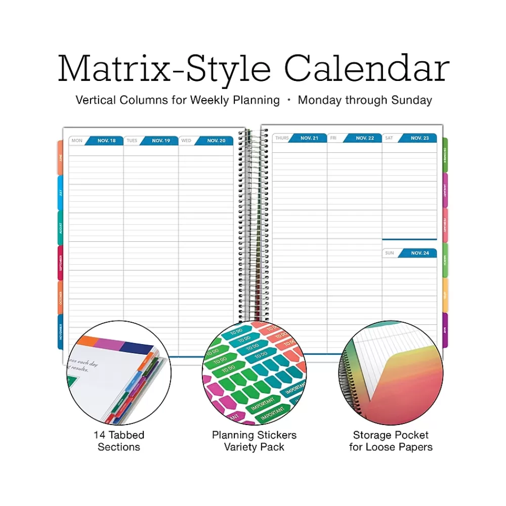 Global Printed Products Academic Planners<2024-2025 Floral Pink 8.5" x 11" Academic Weekly & Monthly Planner, Plastic Cover, Multicolor