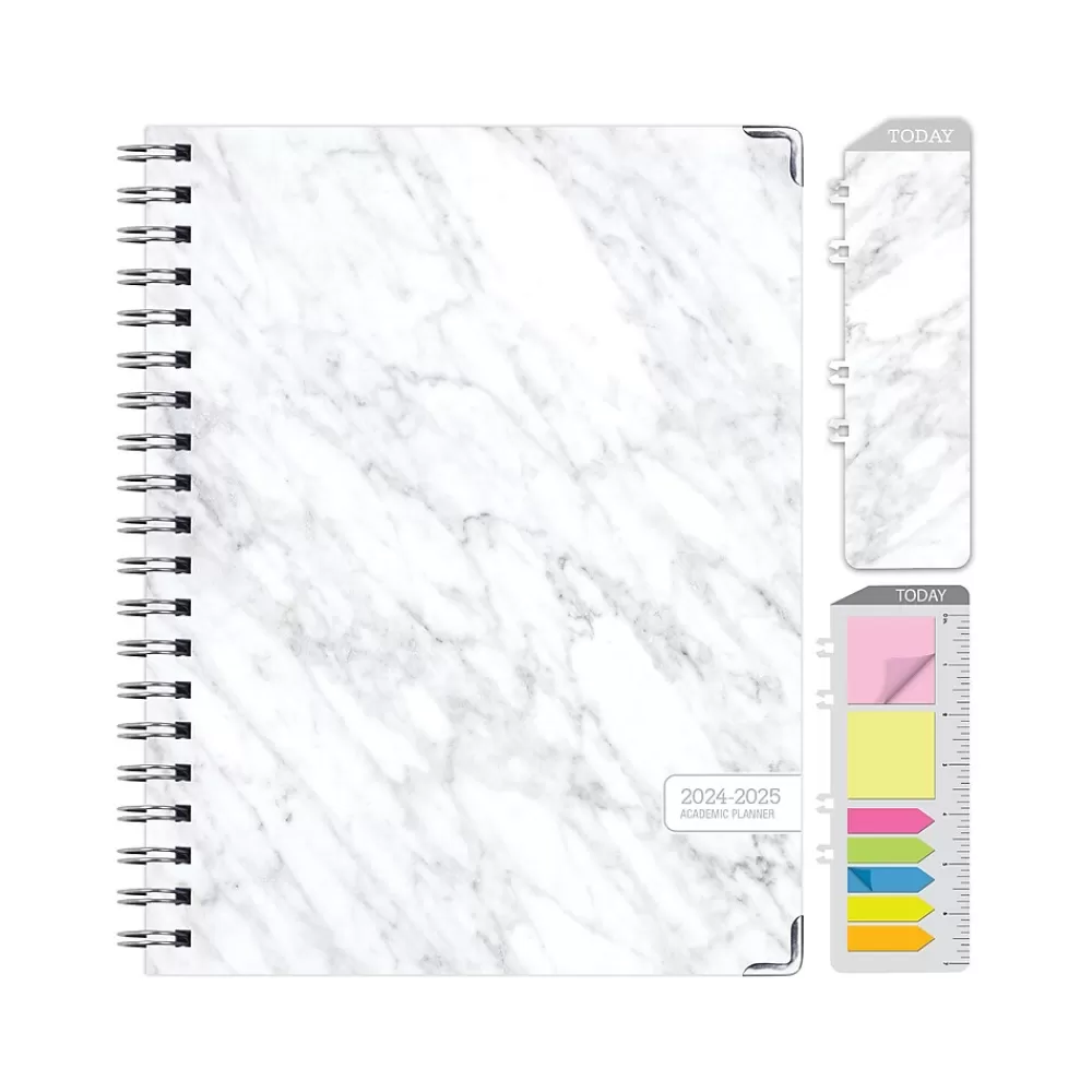Global Printed Products Academic Planners<2024-2025 Marble 8.5" x 11" Academic Weekly & Monthly Planner, Paper Cover, Gray/White