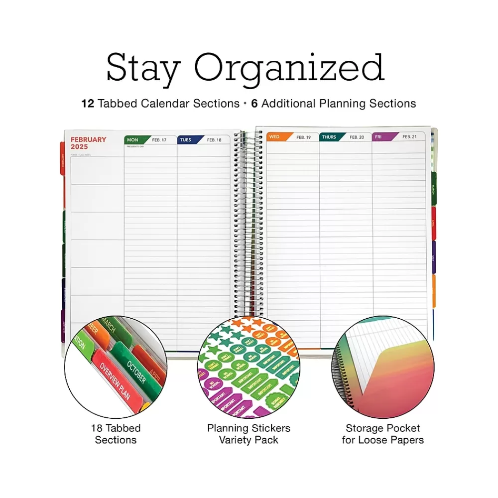 Global Printed Products Academic Planners<2024-2025 Spring Floral 8.5" x 11" Academic Weekly & Monthly Teacher Planner, Plastic Cover