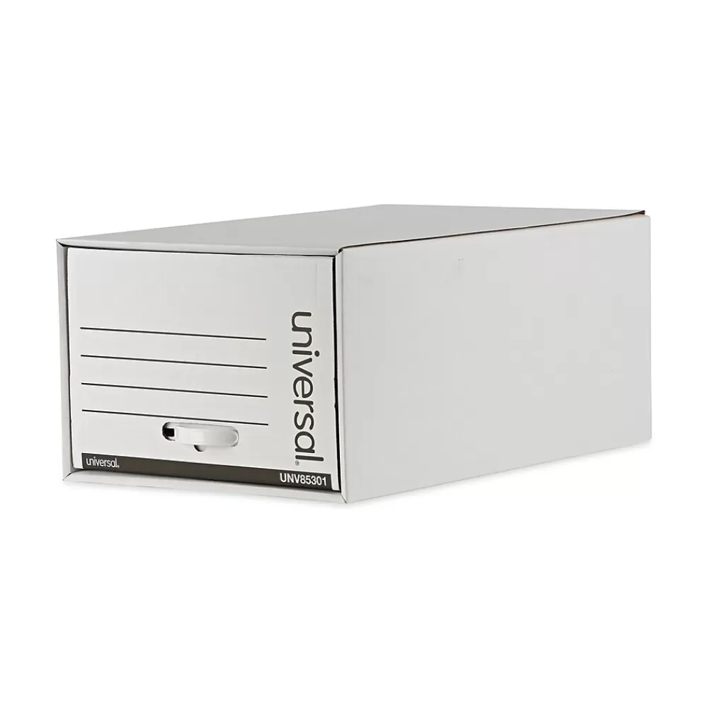 Universal File Storage<Heavy-Duty Storage Box Drawer, Legal Size, White, 6/Carton (UNV85301)