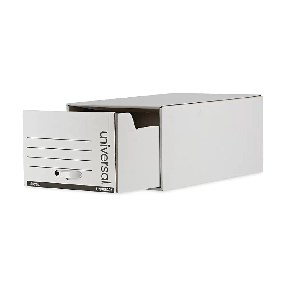 Universal File Storage<Heavy-Duty Storage Box Drawer, Legal Size, White, 6/Carton (UNV85301)
