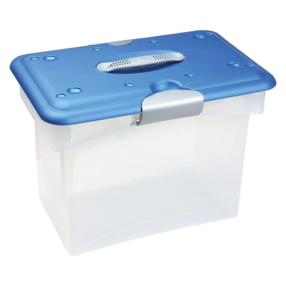 Homz File Storage<Tote-N-Go Portable Plastic Tote, Letter Size, Clear/Blue (7882STMB.04)