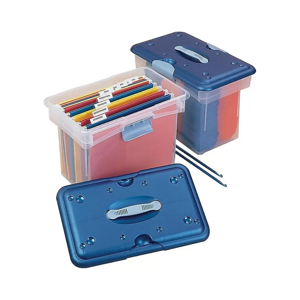 Homz File Storage<Tote-N-Go Portable Plastic Tote, Letter Size, Clear/Blue (7882STMB.04)