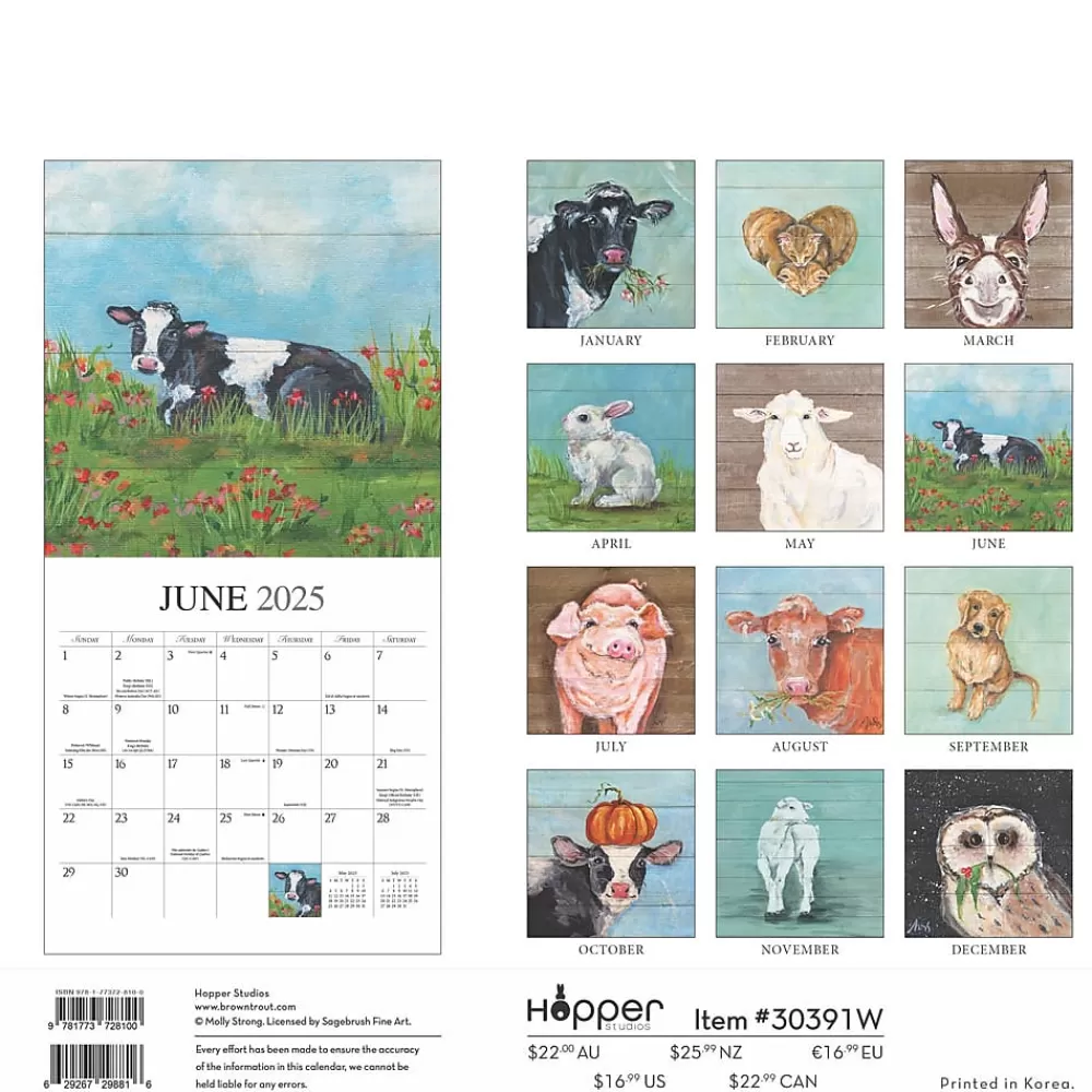 Hopper Studios 2025 Calendars<2025 Barnyard Friends 12" x 12" Monthly Wall Calendar (9781773728100)