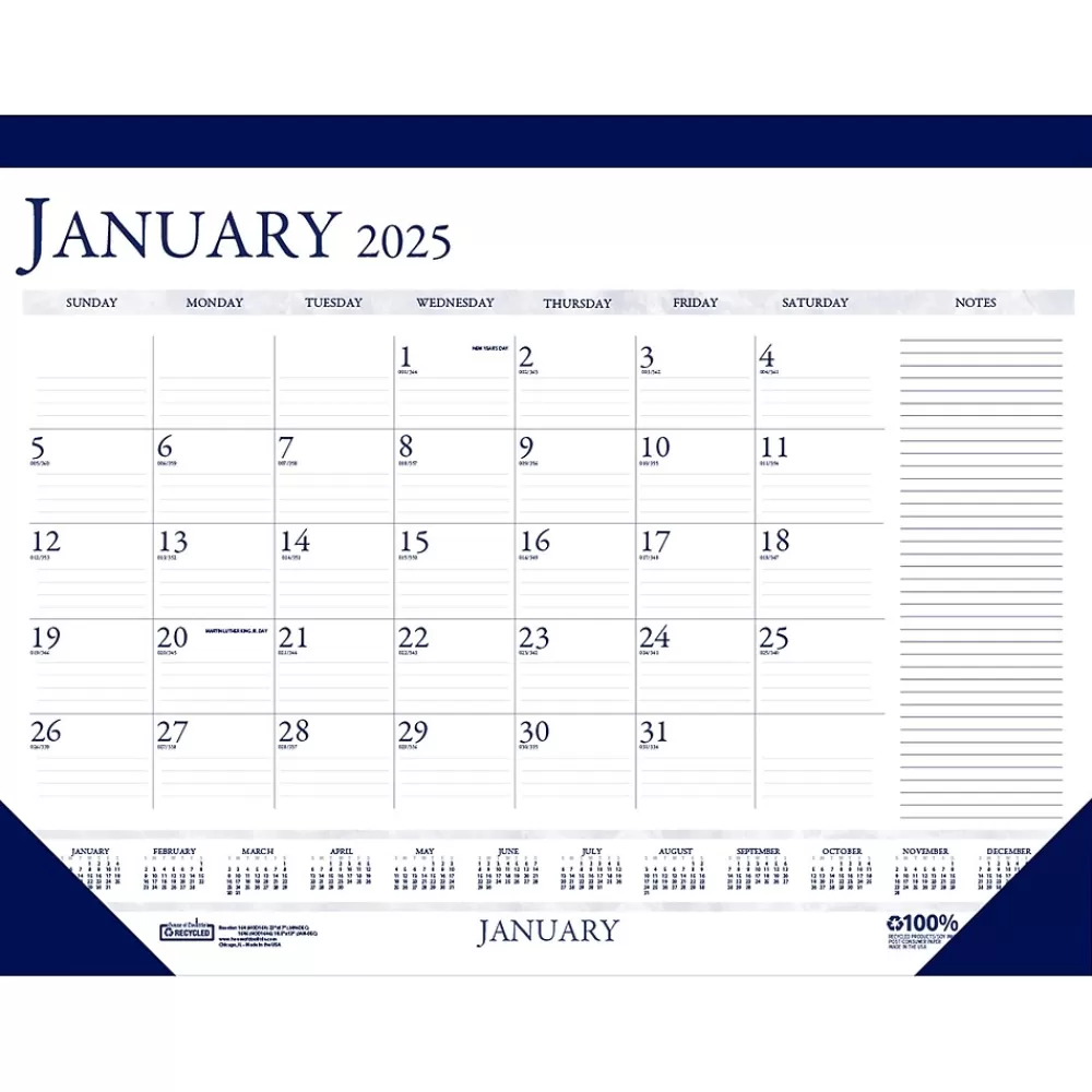 House of Doolittle 2025 Calendars<2025 22" x 17" Monthly Desk Pad Calendar, White/Blue (164-25)