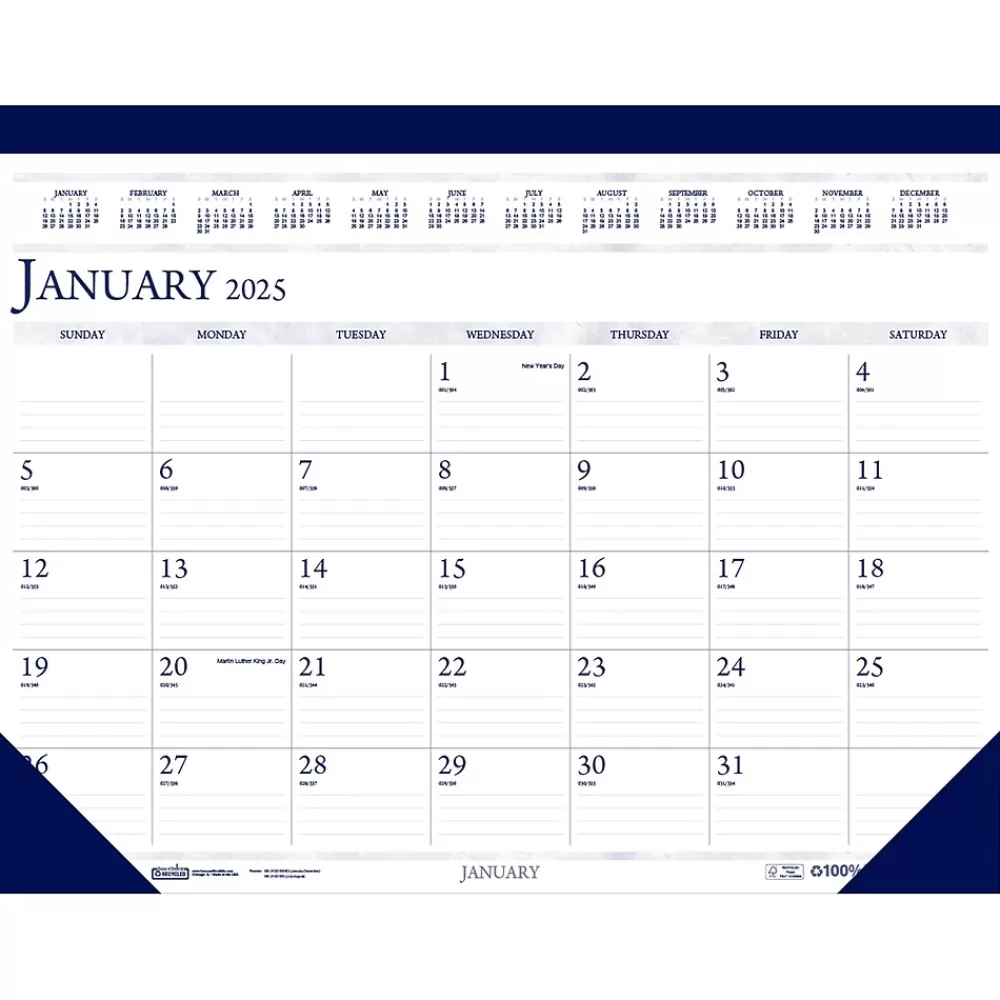 House of Doolittle 2025 Calendars<2025 22" x 17" Monthly Desk Pad Calendar, White/Deep Blue (150-25)