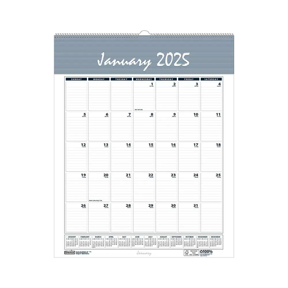 House of Doolittle 2025 Calendars<2025 Bar Harbor 22" x 31" Monthly Wall Calendar, White/Blue (334-25)