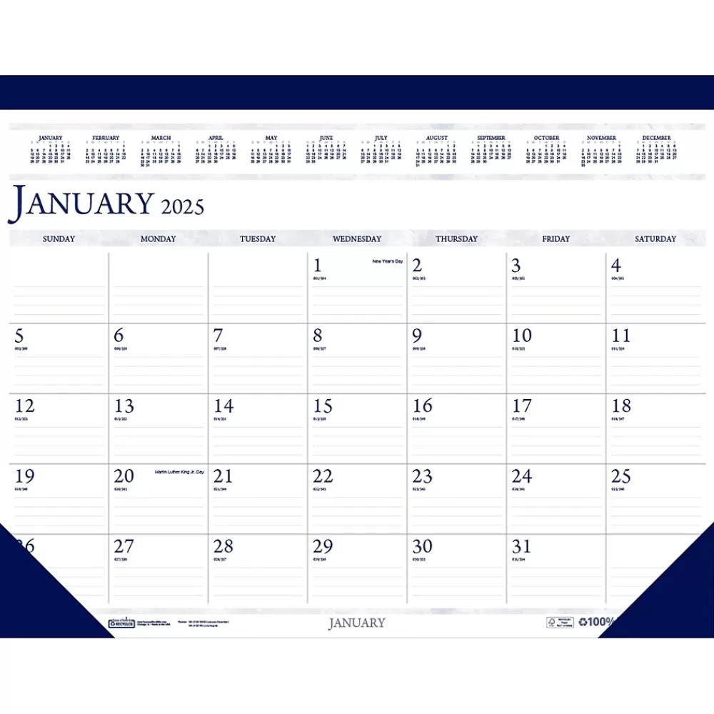 House of Doolittle 2025 Calendars<2025 Classic 18.5" x 13" Monthly Desk Pad Calendar, White/Blue (1506-25)
