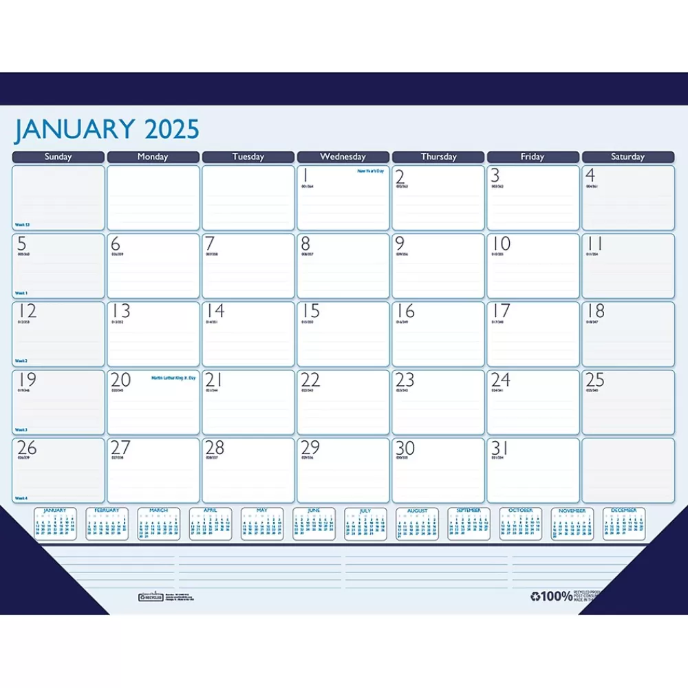 House of Doolittle 2025 Calendars<2025 Contempo 22" x 17" Monthly Desk Pad Calendar, Blue/White (151-25)