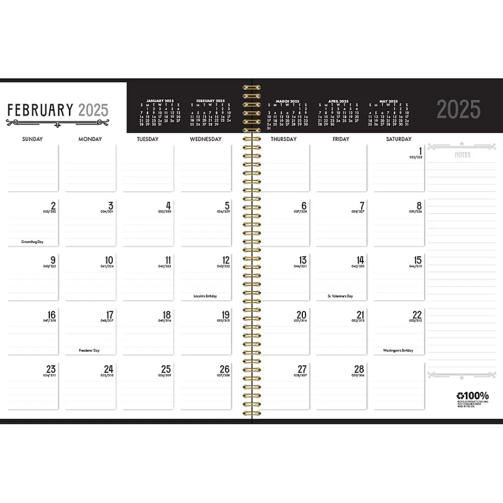 House of Doolittle 2025 Planners<2025 Deco Days 8.5" x 11" Monthly Calendar Planner, Faux Leather Cover, Black/Gold (29102-25)