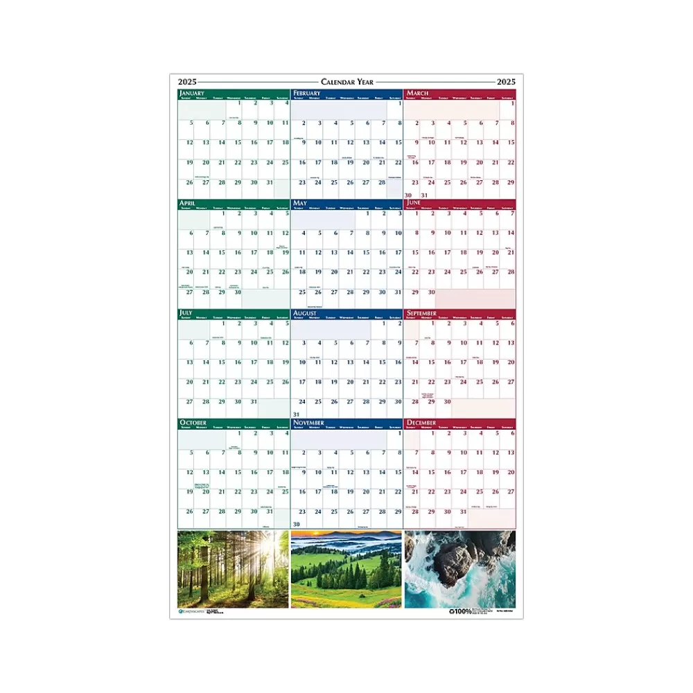 House of Doolittle 2025 Calendars<2025 Earthscapes 24" x 37" Yearly Dry Erase Wall Calendar, Reversible (393-25)