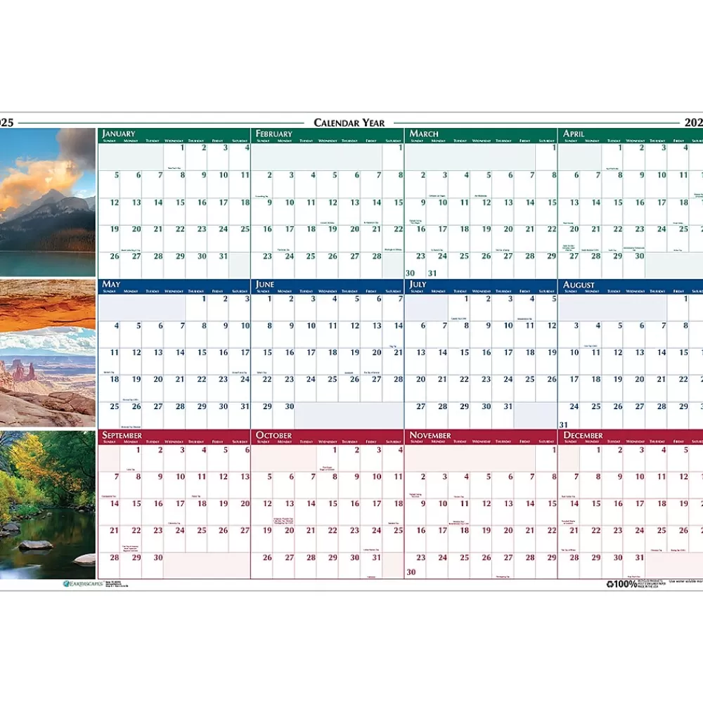 House of Doolittle 2025 Calendars<2025 Earthscapes 24" x 37" Yearly Dry Erase Wall Calendar, Reversible (393-25)