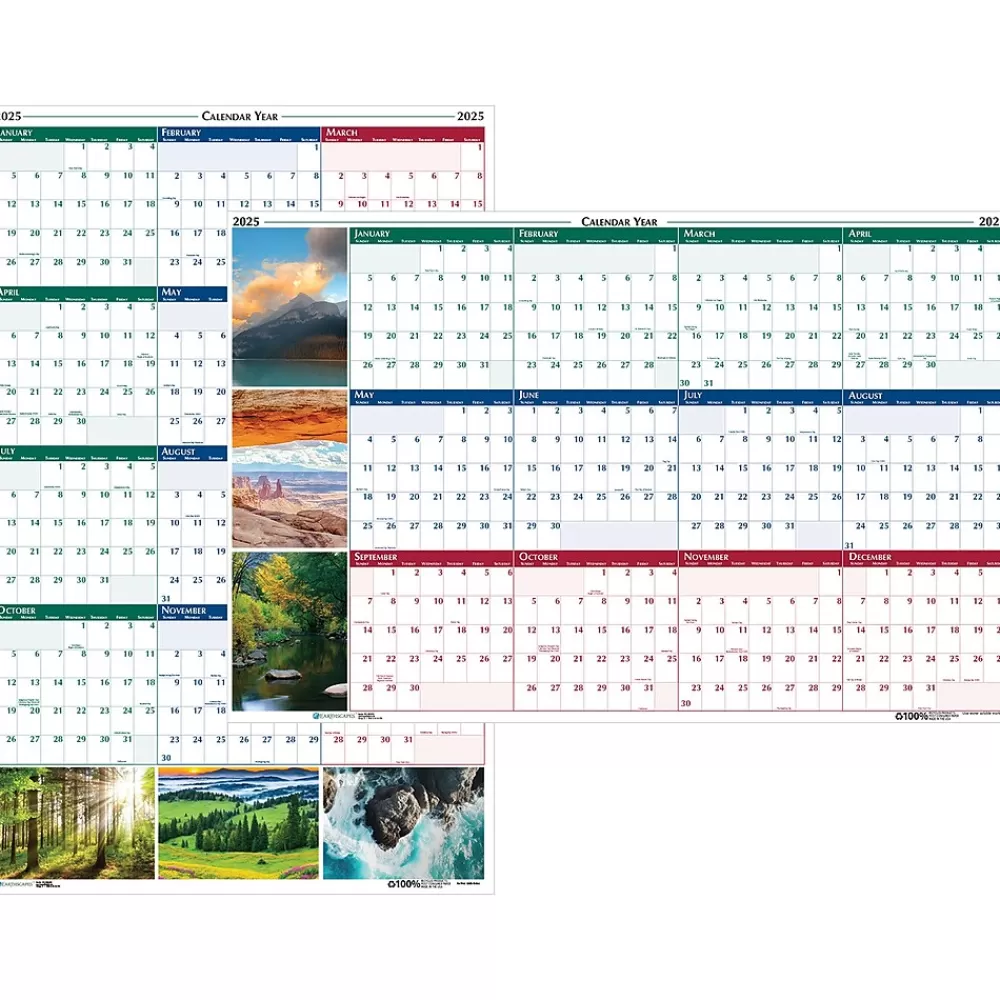 House of Doolittle 2025 Calendars<2025 Earthscapes 24" x 37" Yearly Dry Erase Wall Calendar, Reversible (393-25)