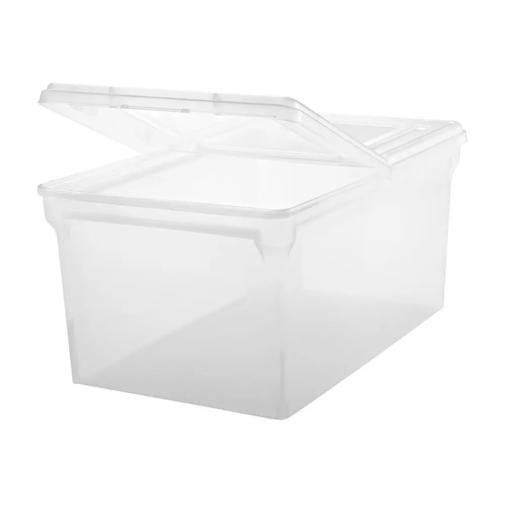 Iris File Storage<Plastic File Box with Attached Flip Top Lid, Letter Size, Clear, 5/Pack (139921)
