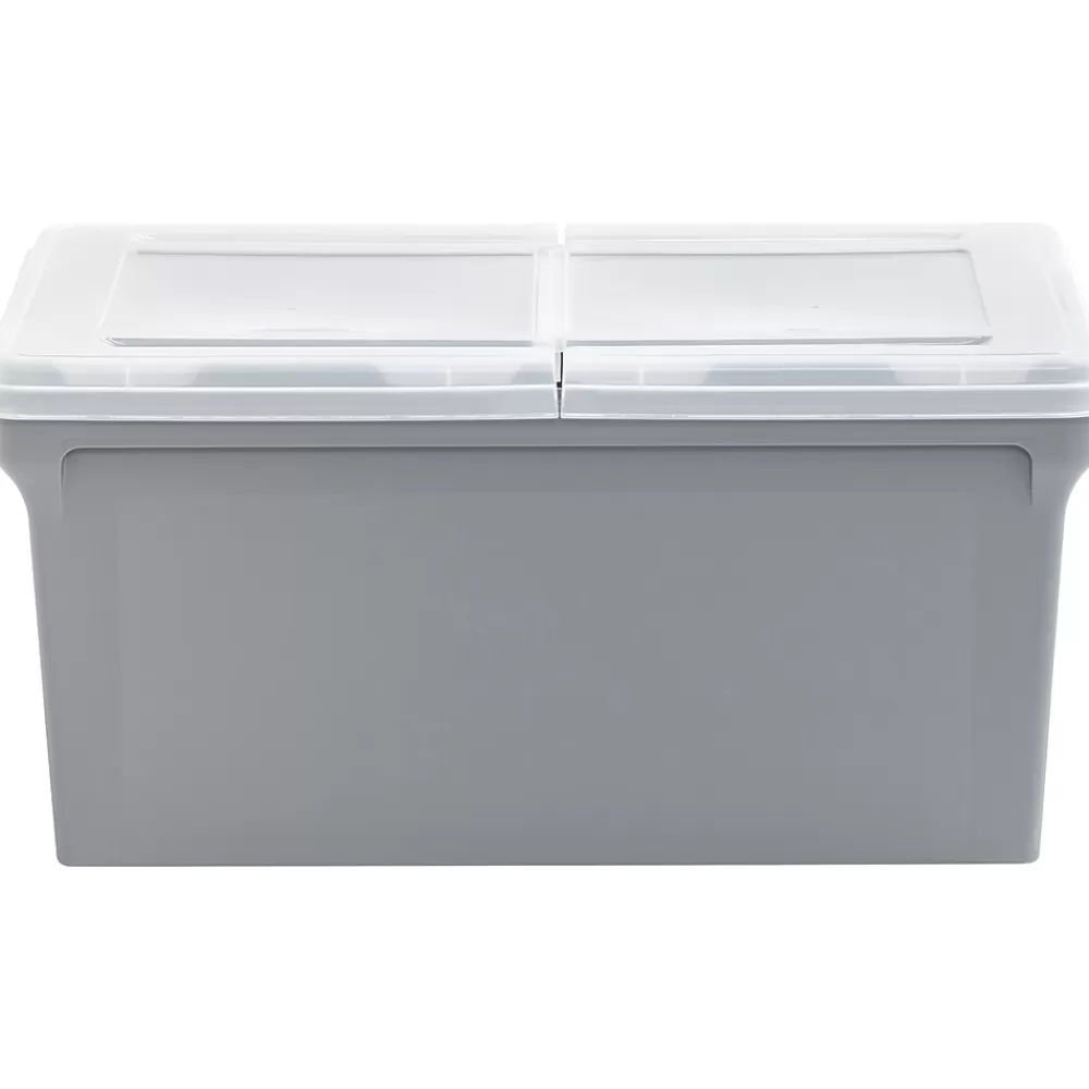 Iris File Storage<Plastic File Box with Split Lid, Letter Size, Gray, 4/Pack (500167)