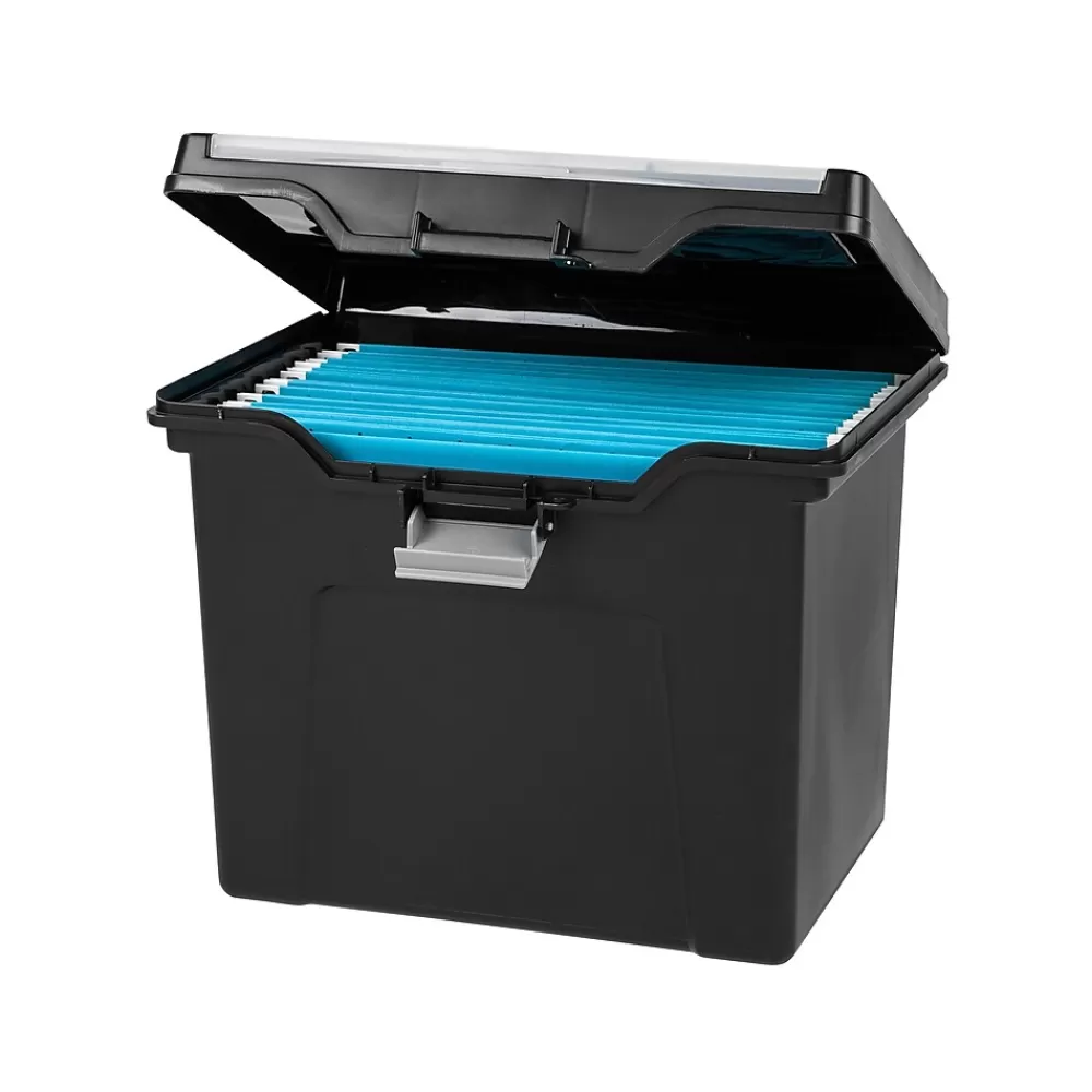Iris File Storage<Portable File Box with Organizer Lid, Letter Size, Black (110977)