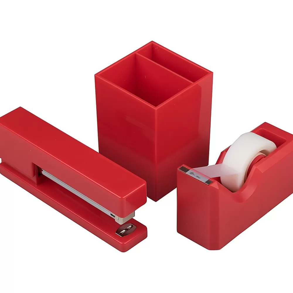 JAM Paper Staplers<Desk Supplies Kit, Red, 3/Pack (337841RE)