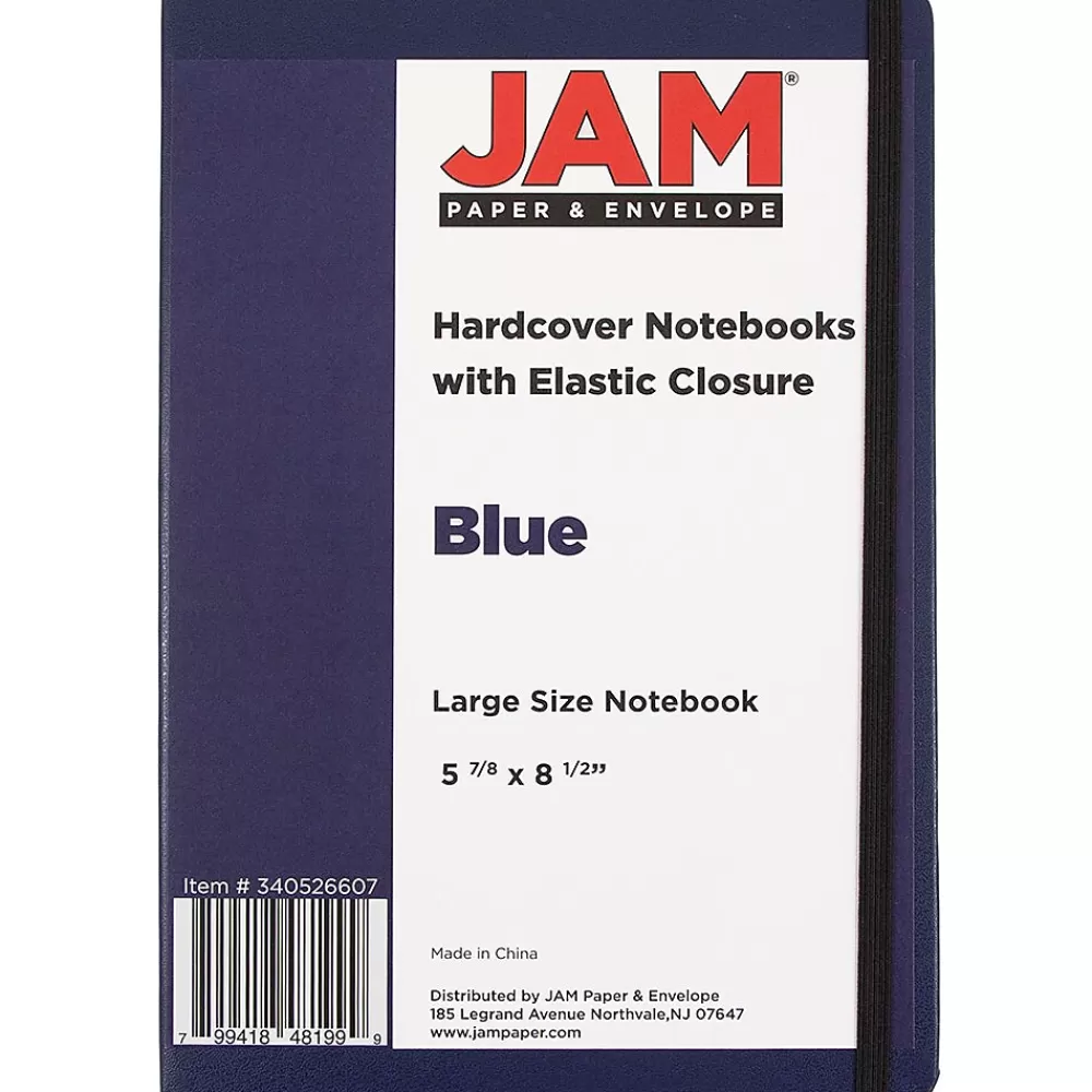 JAM Paper Journals<Hardcover Notebook with Elastic, Large Journal, 5 7/8 x 8 1/2, Blue, 100 Lined Sheets, Sold Individually (340526607)