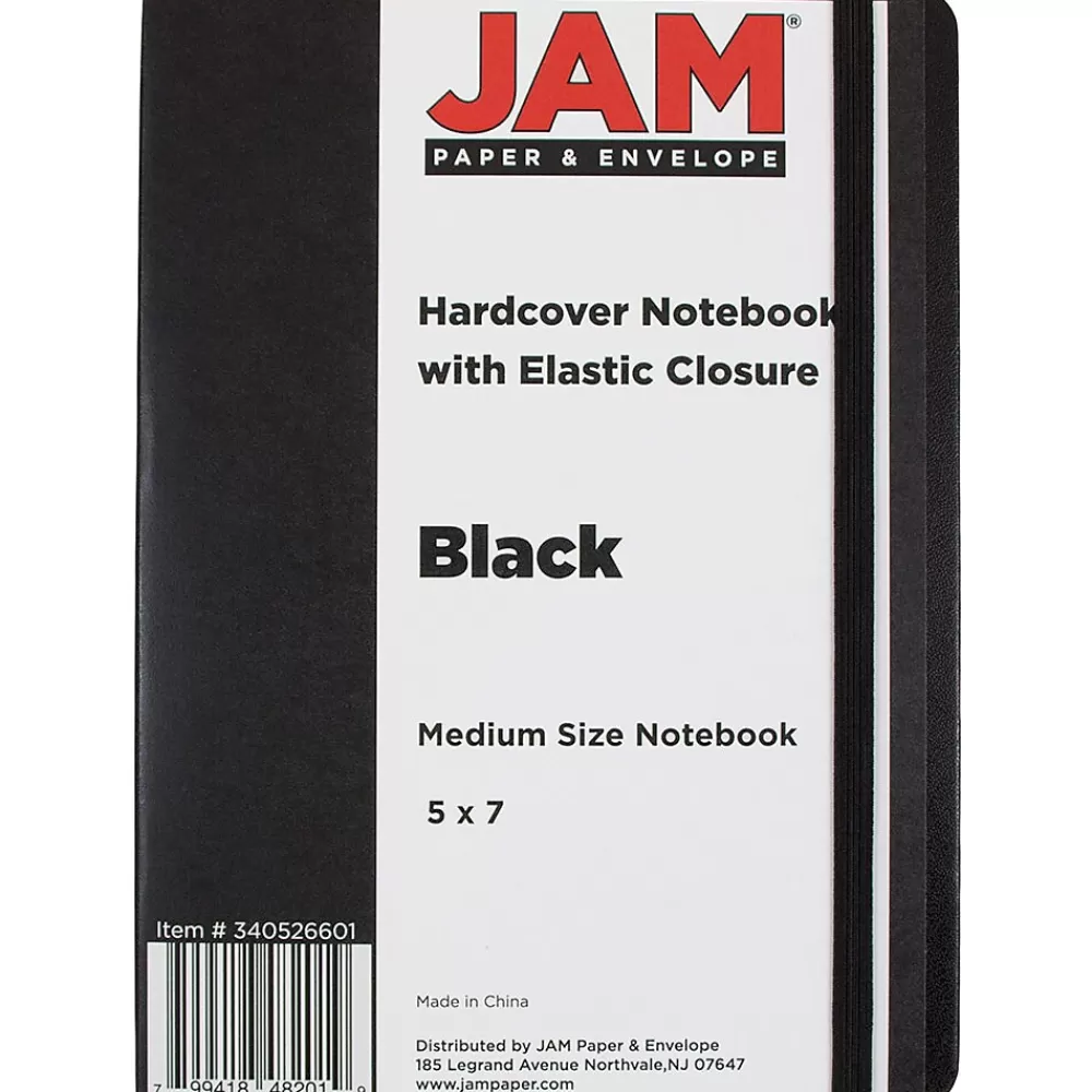 JAM Paper Notebooks<Hardcover Notebook with Elastic, Medium Journal, 5 x 7, Black, 100 Lined Sheets, Sold Individually (340526601)