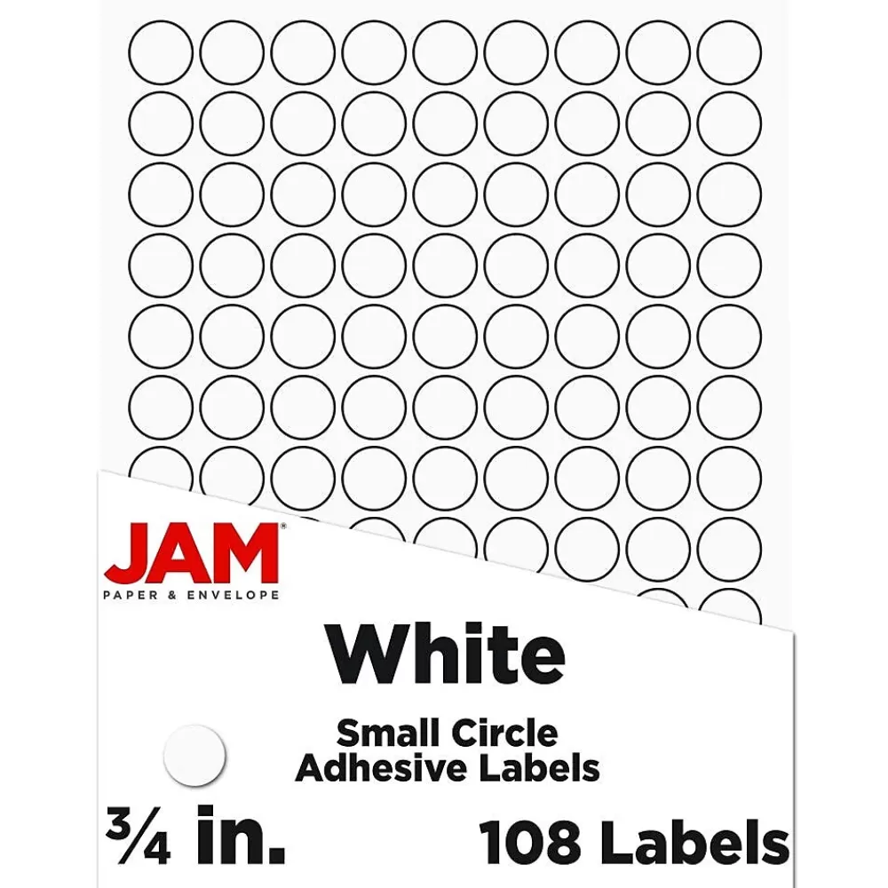 JAM Paper Labels<Laser/Inkjet Round Multipurpose Labels, 0.75" Dia, White, 108/Pack (3147612190)