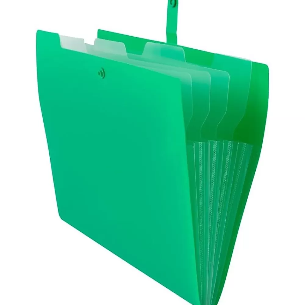 JAM Paper File Folders<Plastic File Folder with Snap Closure, 5 Pocket, 9"W x 11.5", Green (FF39783GR)