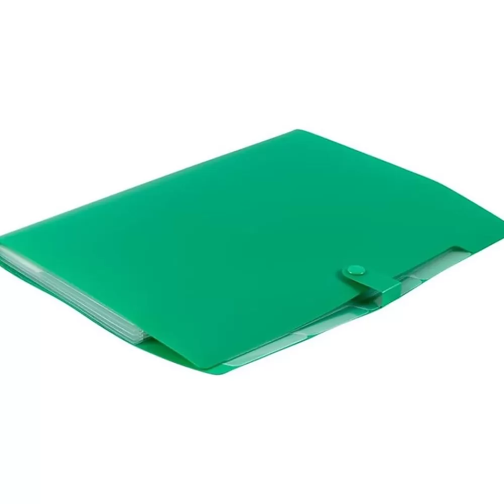 JAM Paper File Folders<Plastic File Folder with Snap Closure, 5 Pocket, 9"W x 11.5", Green (FF39783GR)