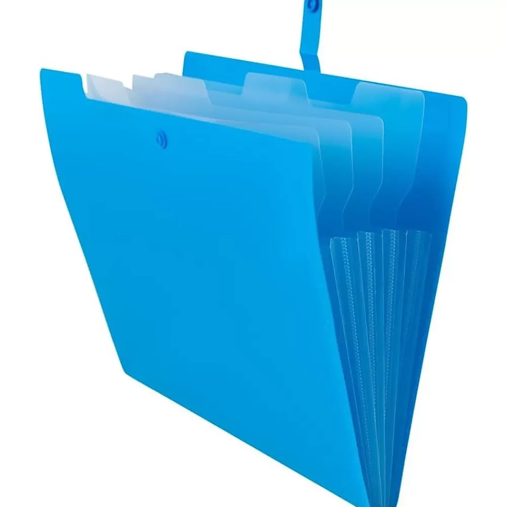 JAM Paper File Folders<Plastic File Folder with Snap Closure, 5 Pocket, 9"W x 11.5"H, Blue (FF39783BU)