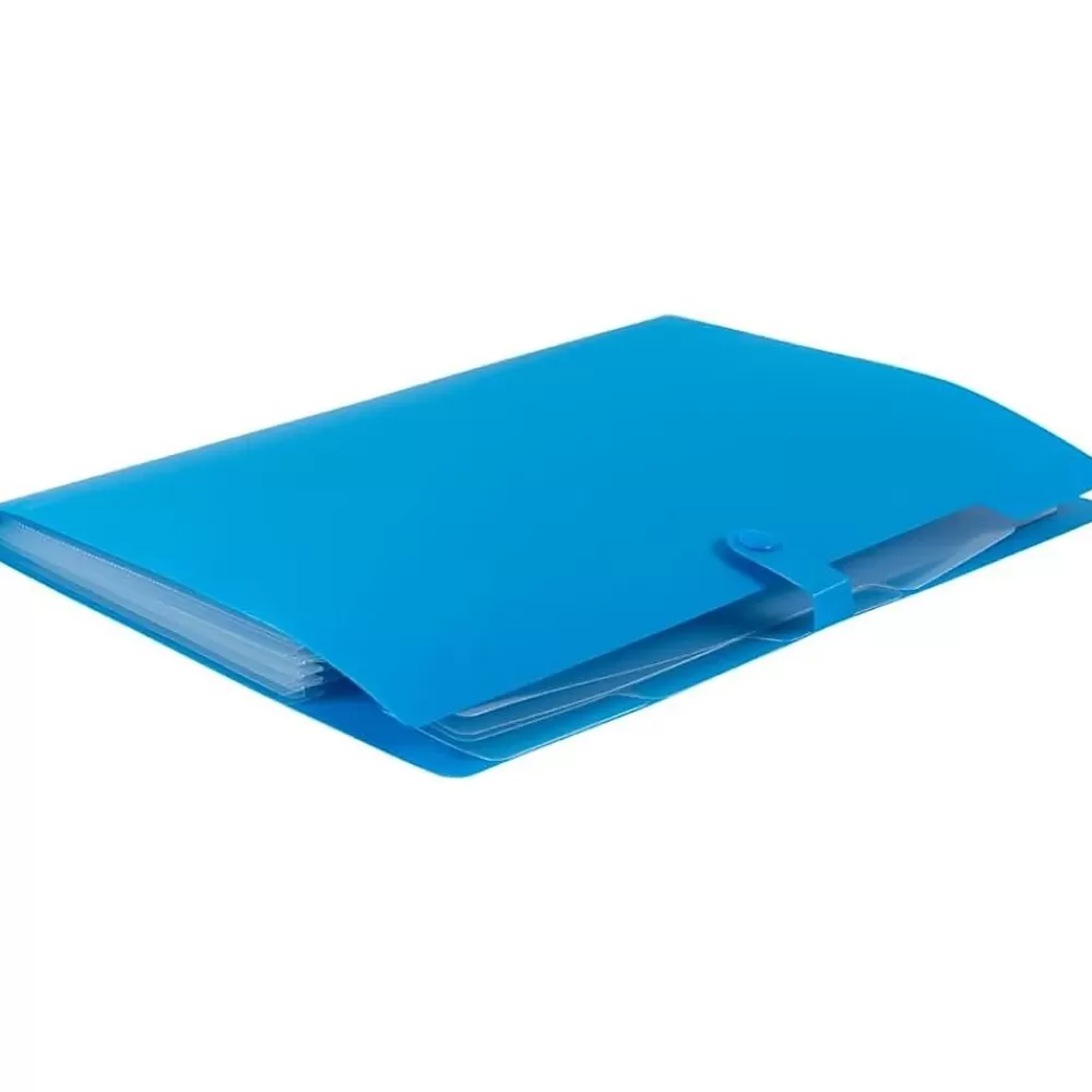 JAM Paper File Folders<Plastic File Folder with Snap Closure, 5 Pocket, 9"W x 11.5"H, Blue (FF39783BU)