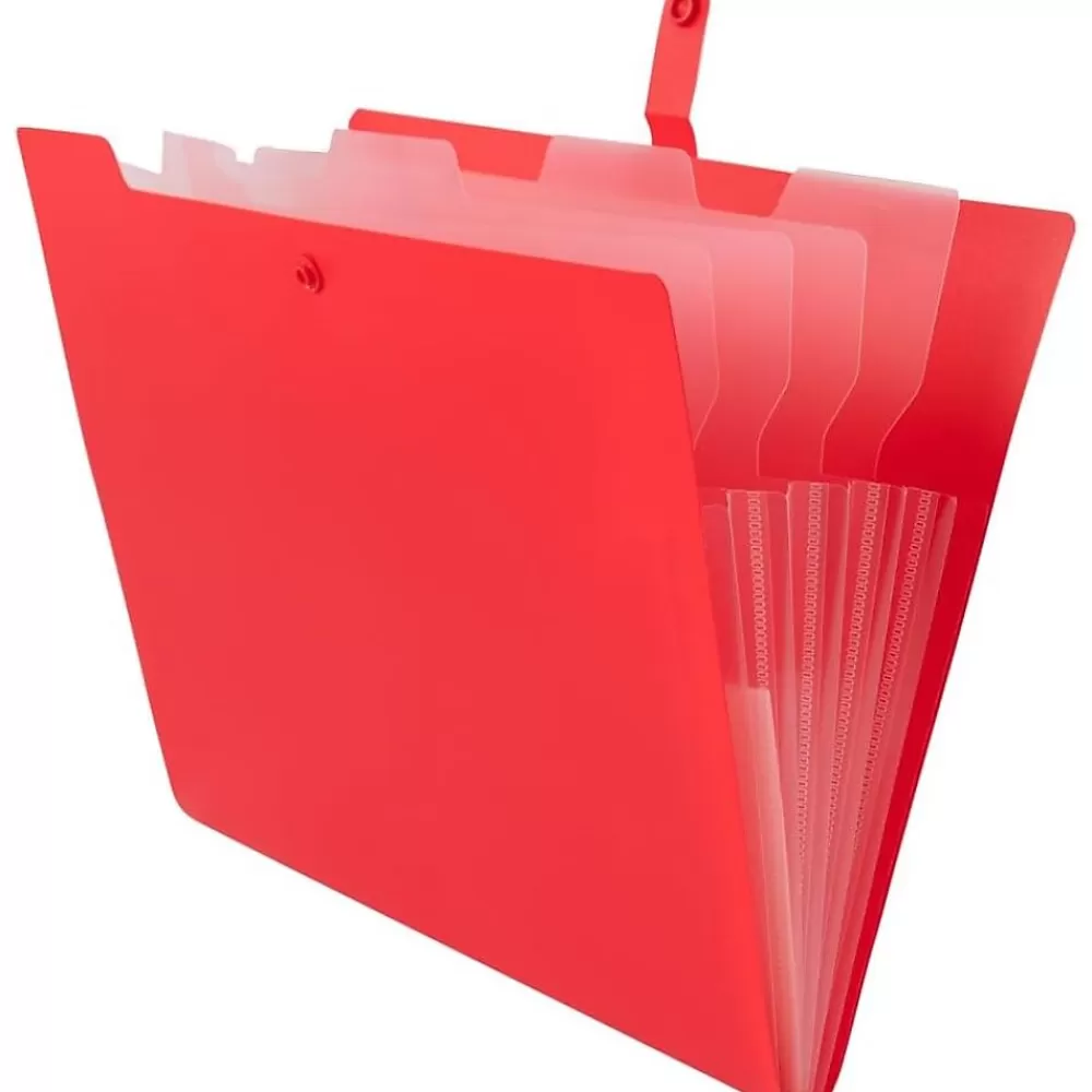 JAM Paper File Folders<Plastic File Folder with Snap Closure, 5 Pocket, 9"W x 11.5"H, Red (FF39783RE)