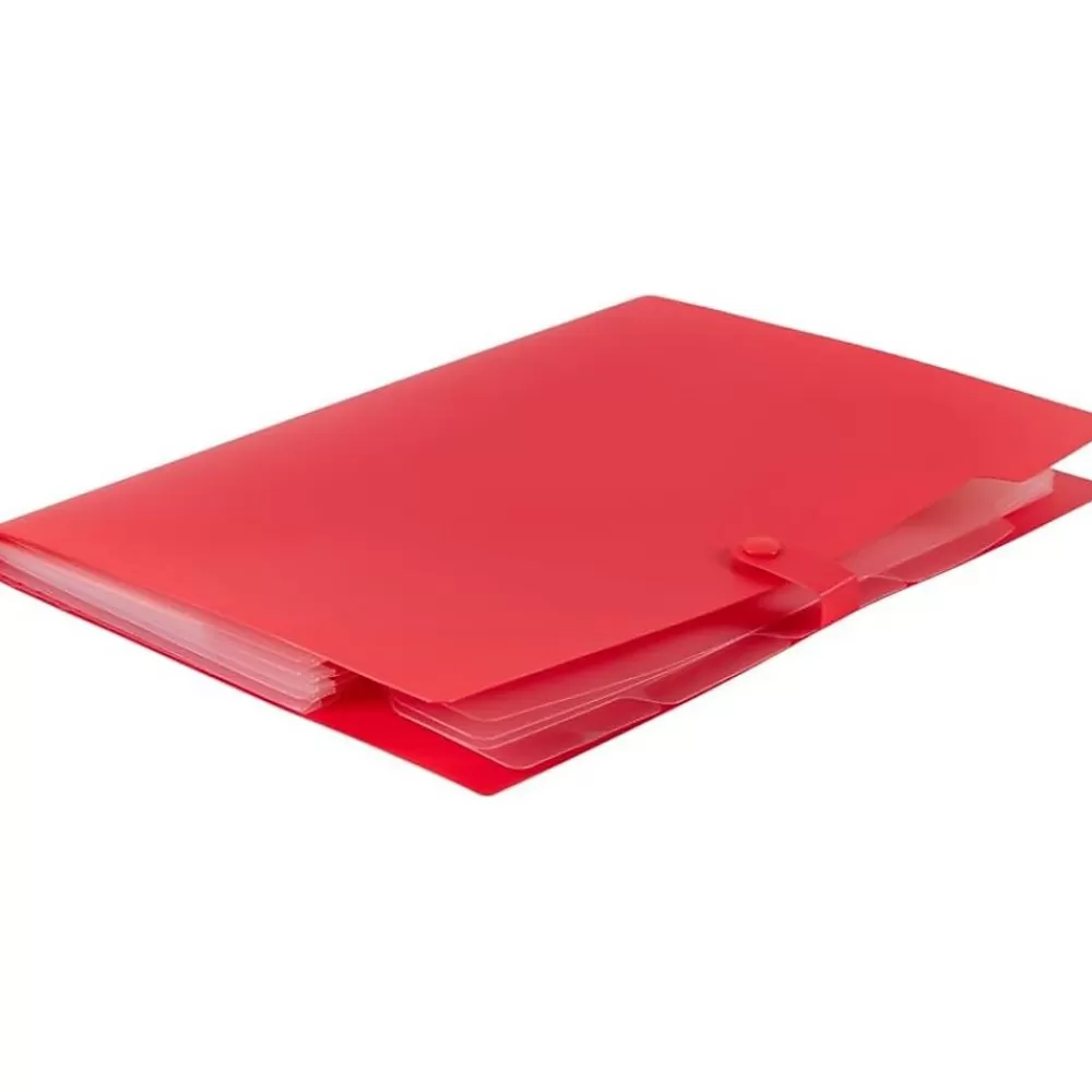 JAM Paper File Folders<Plastic File Folder with Snap Closure, 5 Pocket, 9"W x 11.5"H, Red (FF39783RE)
