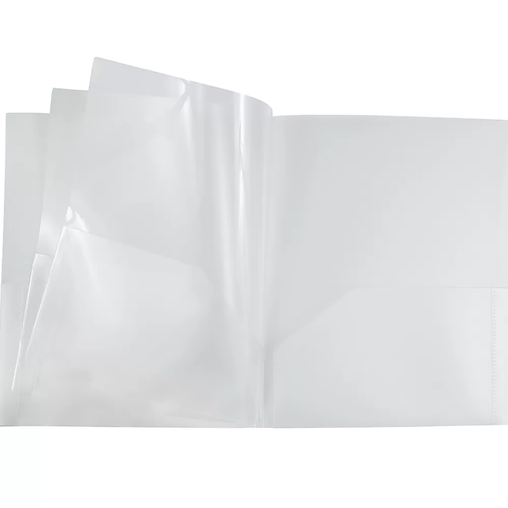 JAM Paper Pocket Folders<6-Pocket Heavy Duty Plastic Folders, Clear, 2/Pack (389MP6cl)