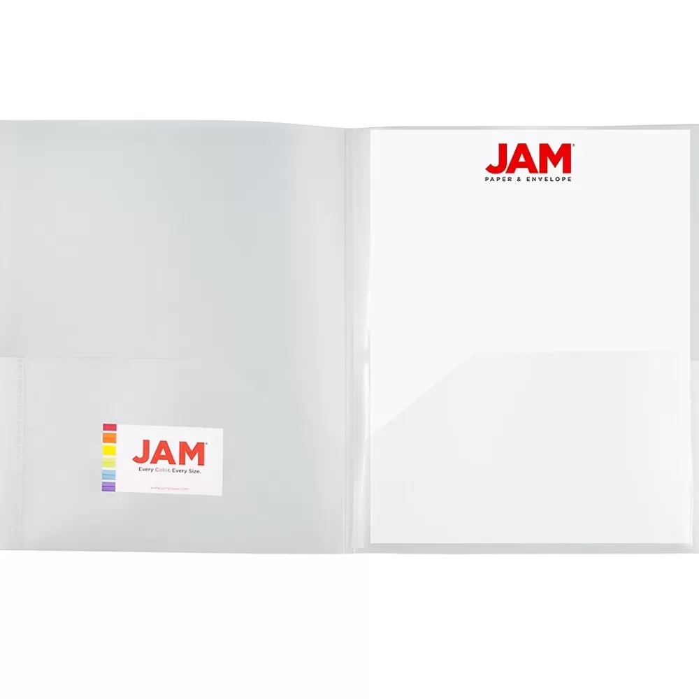 JAM Paper Pocket Folders<6-Pocket Heavy Duty Plastic Folders, Clear, 2/Pack (389MP6cl)