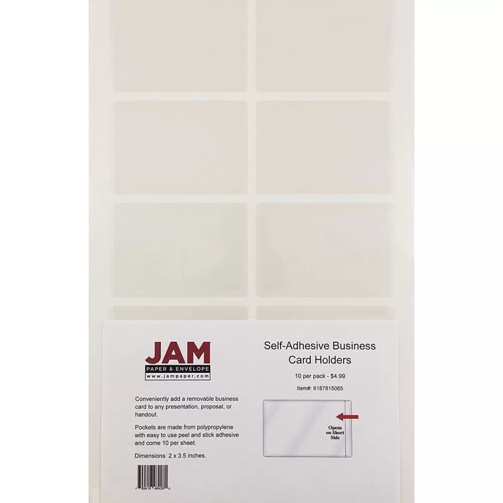 JAM Paper Sheet Protectors<® Self-Adhesive Business Card Holders, 2 x 3 1/2, Clear, 30 Label Pockets/Pack (6187815065B)