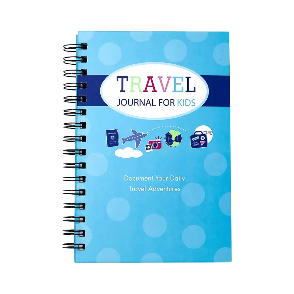 Kahootie Co. Journals<Travel Journal For Kids Hardcover Journal, 5.5" x 8.5", Wide Ruled, Blue/Teal, 60 Pages (TRAVTB-H)
