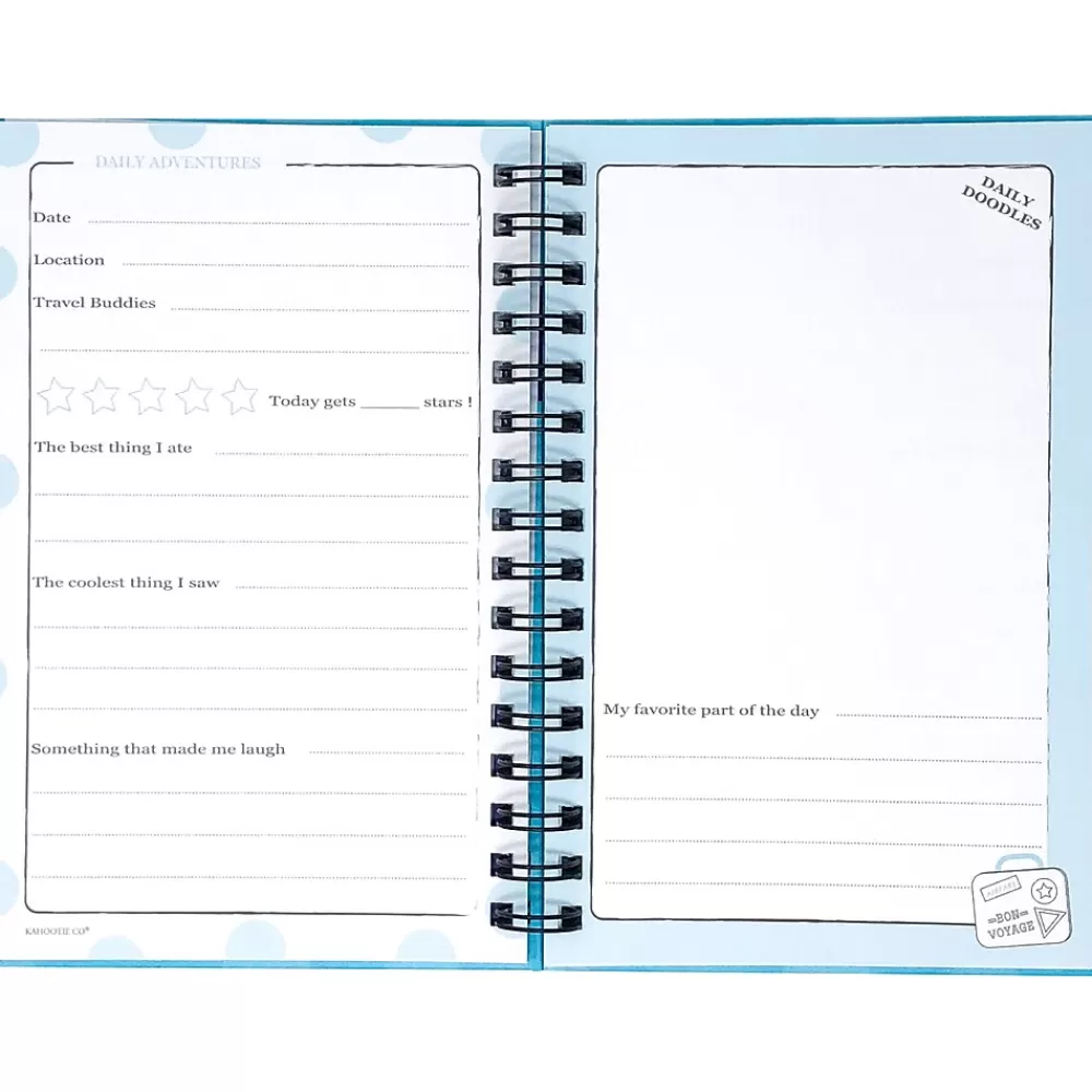 Kahootie Co. Journals<Travel Journal For Kids Hardcover Journal, 5.5" x 8.5", Wide Ruled, Blue/Teal, 60 Pages (TRAVTB-H)