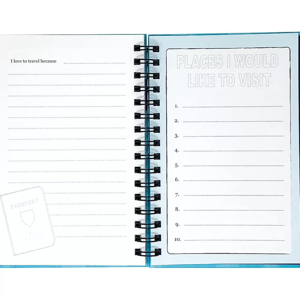 Kahootie Co. Journals<Travel Journal For Kids Hardcover Journal, 5.5" x 8.5", Wide Ruled, Blue/Teal, 60 Pages (TRAVTB-H)