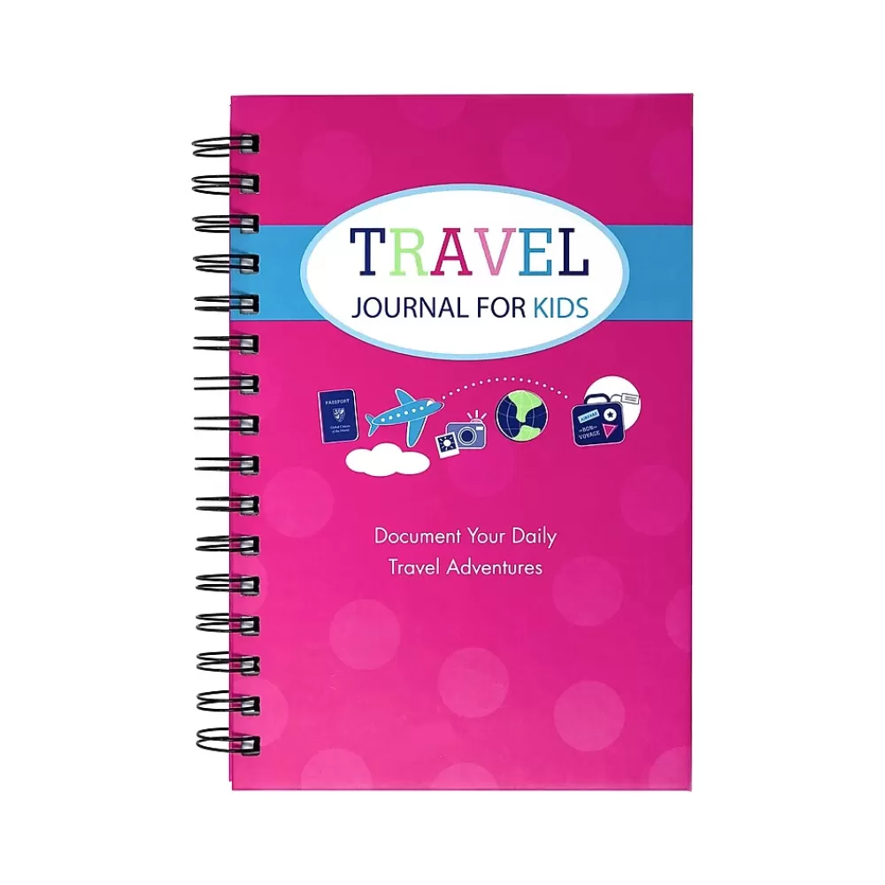 Kahootie Co. Journals<Travel Journal For Kids Hardcover Journal, 5.5" x 8.5", Wide Ruled, Pink, 60 Pages (TRAVP-H)