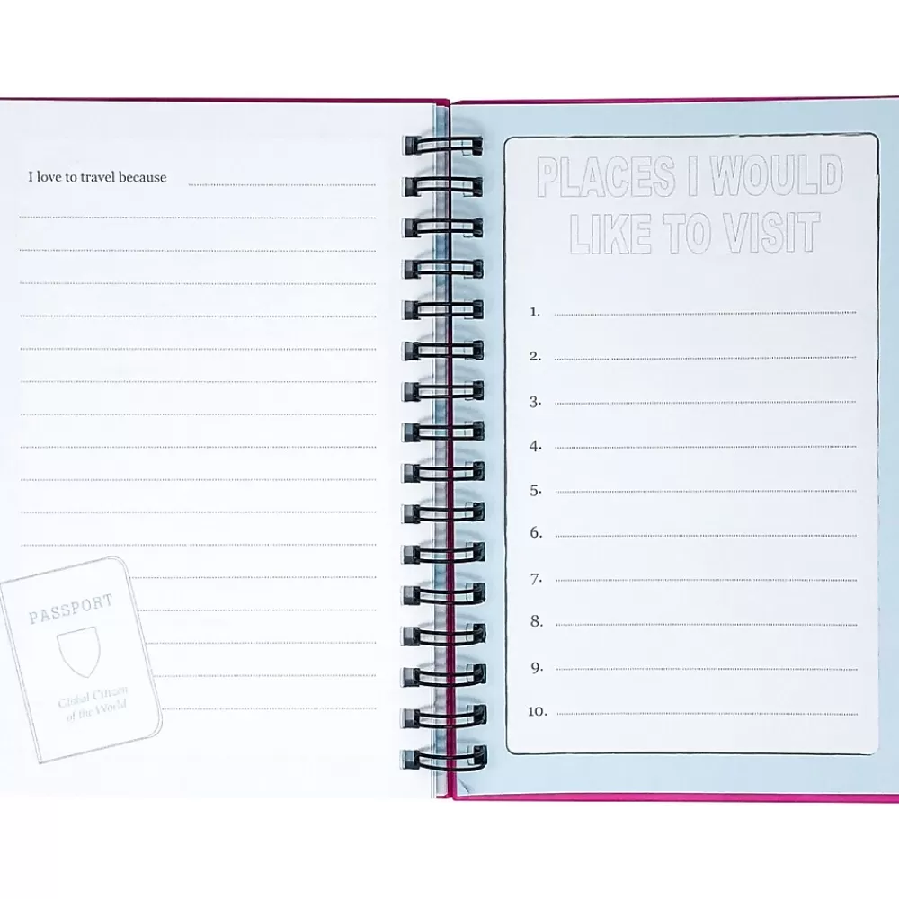 Kahootie Co. Journals<Travel Journal For Kids Hardcover Journal, 5.5" x 8.5", Wide Ruled, Pink, 60 Pages (TRAVP-H)