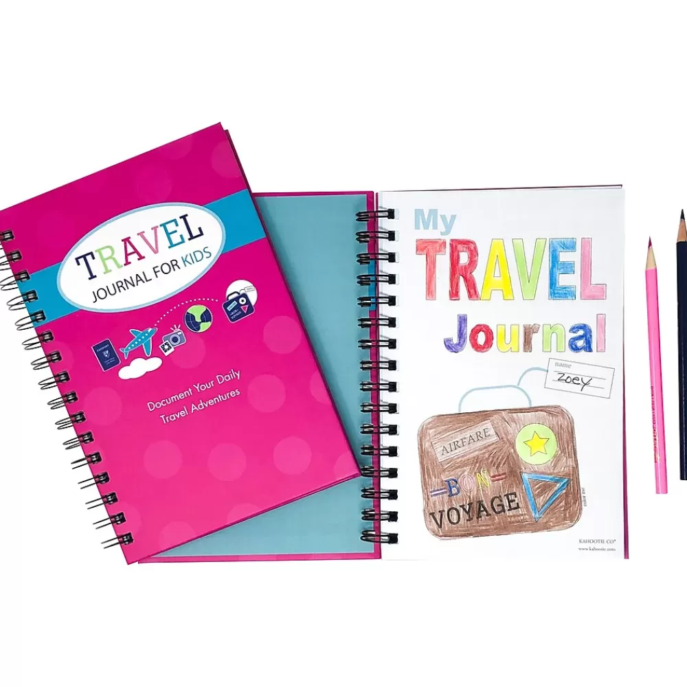 Kahootie Co. Journals<Travel Journal For Kids Hardcover Journal, 5.5" x 8.5", Wide Ruled, Pink, 60 Pages (TRAVP-H)