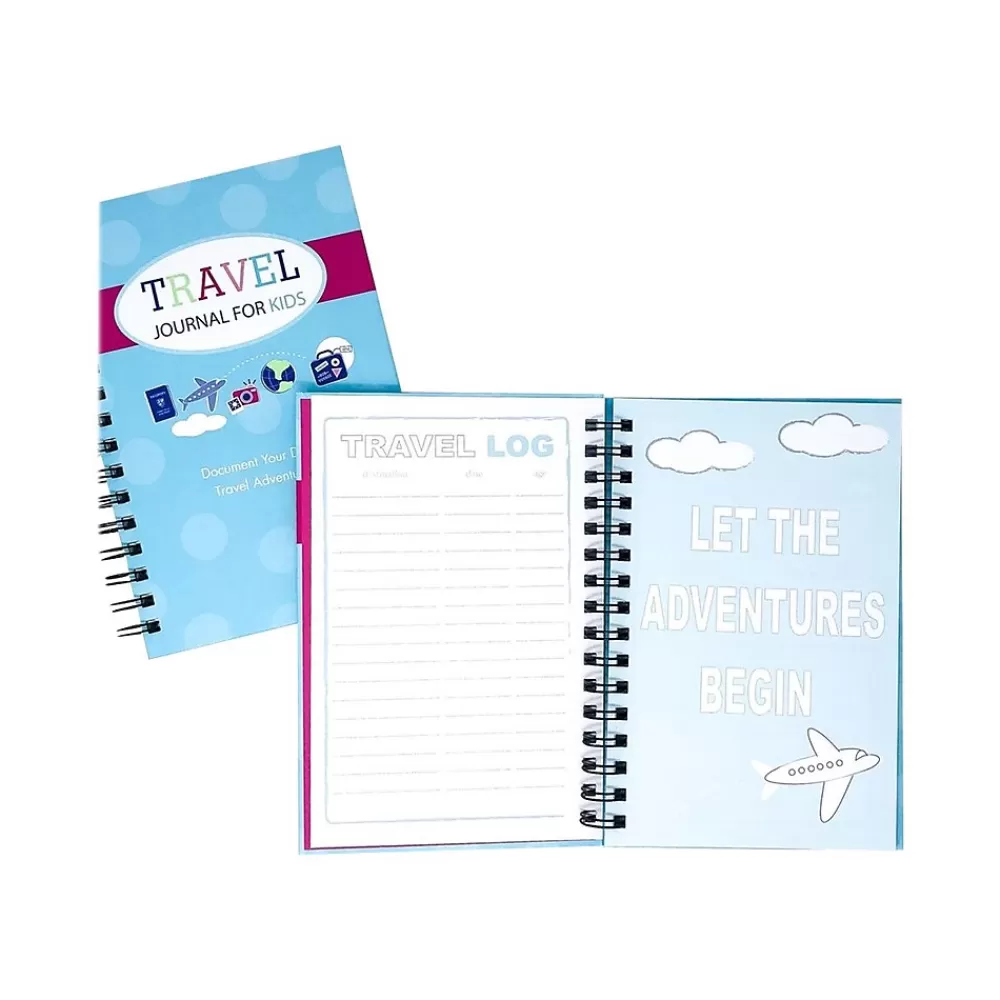 Kahootie Co. Journals<Travel Journal For Kids Hardcover Journal, 5.5" x 8.5", Wide Ruled, Pink/Teal, 60 Pages (TRAVTP-H)