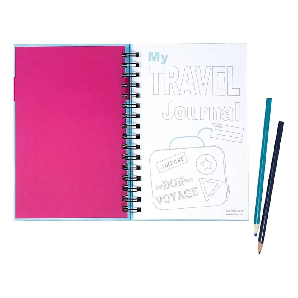 Kahootie Co. Journals<Travel Journal For Kids Hardcover Journal, 5.5" x 8.5", Wide Ruled, Pink/Teal, 60 Pages (TRAVTP-H)