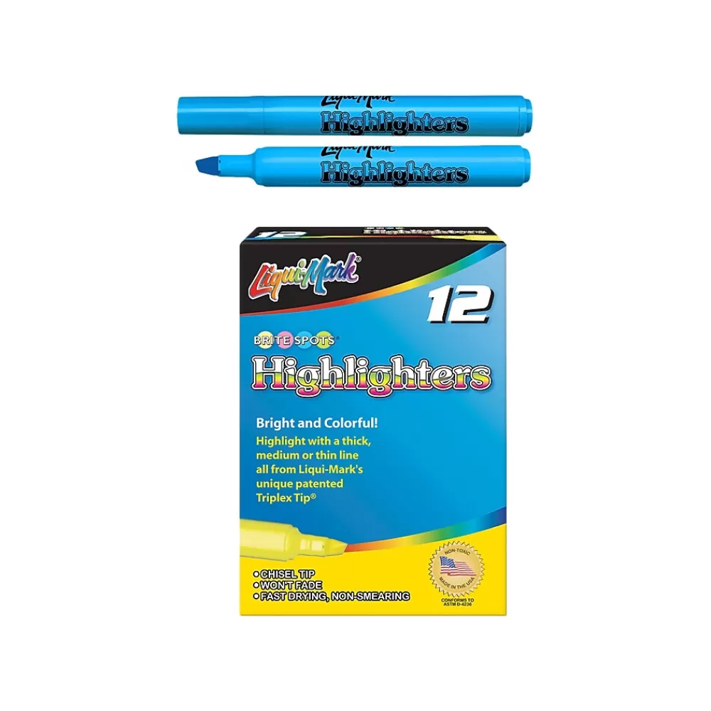 Liqui-Mark Highlighters<Tank Fluorescent Highlighter, Chisel Tip, Blue, Dozen (60823)