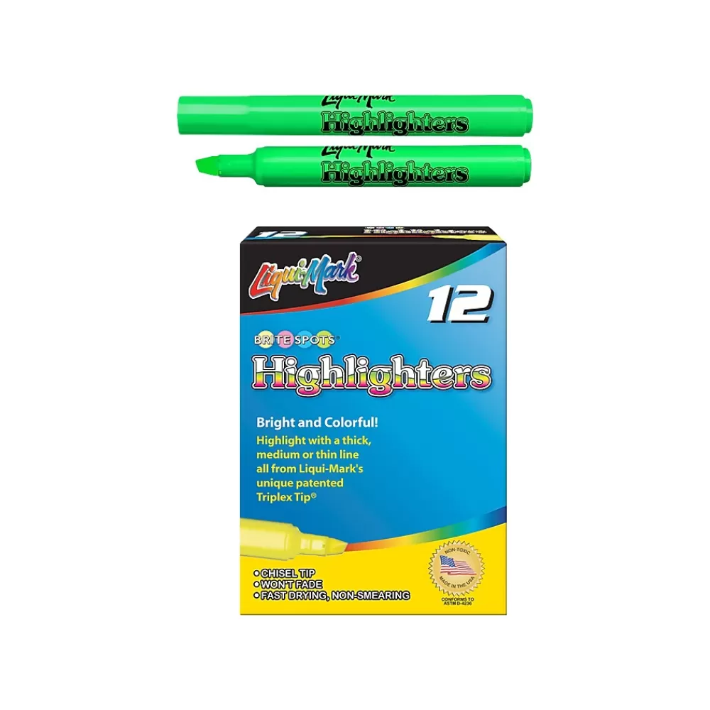 Liqui-Mark Highlighters<Tank Fluorescent Highlighter, Chisel Tip, Green, Dozen (61211)