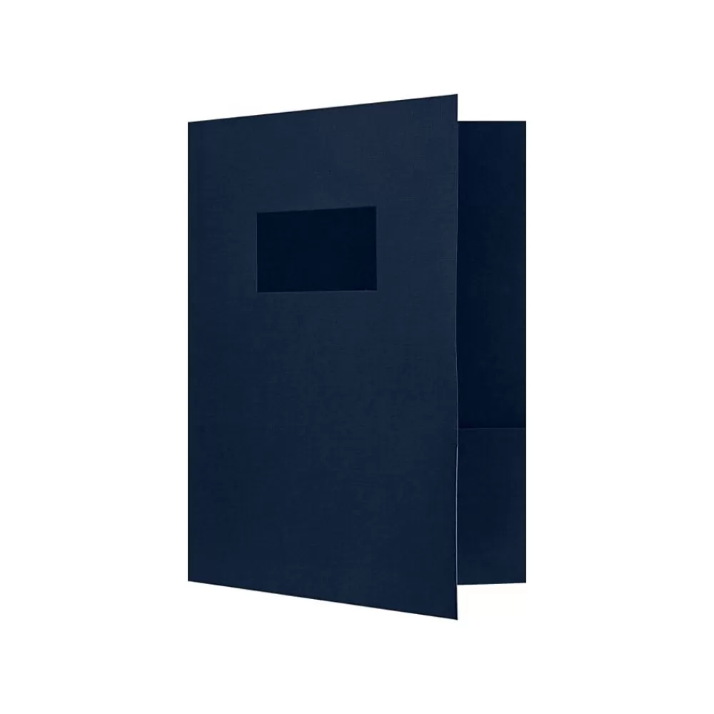 LUX Pocket Folders<9 x 12 Presentation Folders, Two Pocket w/ Front Cover Window, Dark Blue Linen, 250/Pack (SF102DDBLU10025)