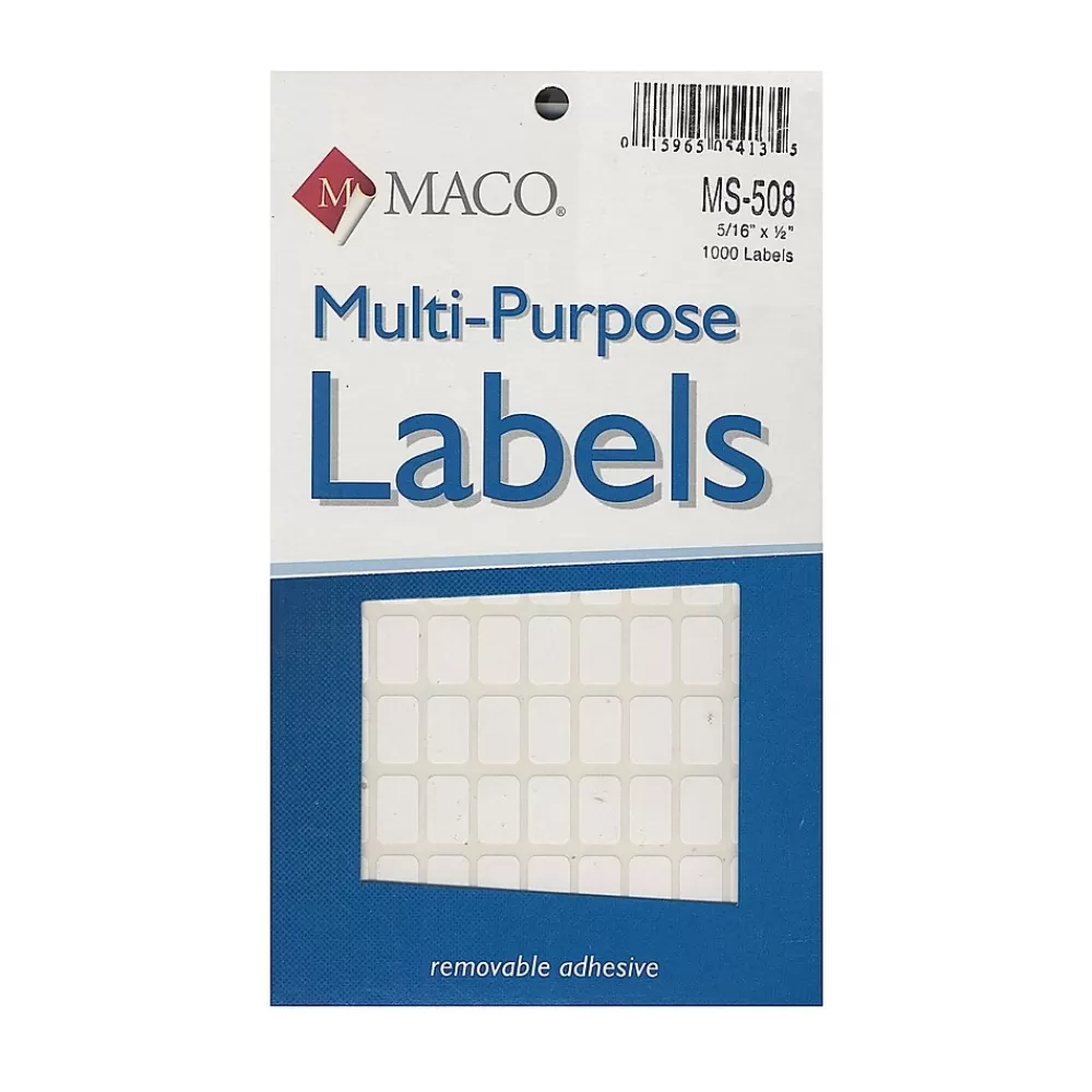 Maco Labels<Multi-Purpose Handwrite Labels, Rectangular, 5/16" x 1/2", Pack Of 1000, 6/Pack (6PK-MS-508)