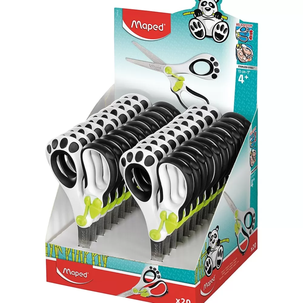 Maped Scissors<5" Koopy Spring-Assisted Educational Scissors, Blunt Tip, Black/White Handle, Pack of 20 (MAP137910)