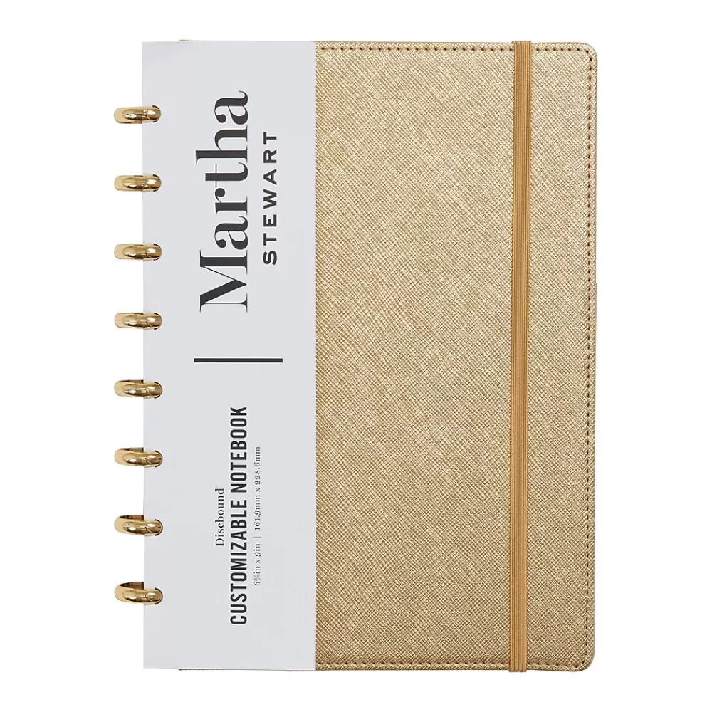 Martha Stewart Notebooks<Gold Faux Leather Junior Discbound Notebook (MS102F)