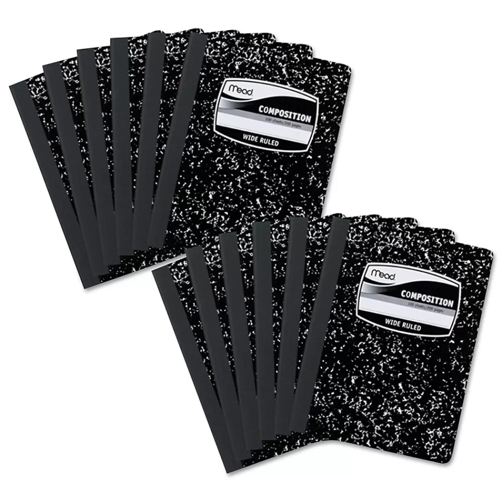 Mead Subject Notebooks<Composition Notebooks, 9.75" x 7.5", Wide Ruled, 100 Sheets, White, 12/Pack (MEA72936)