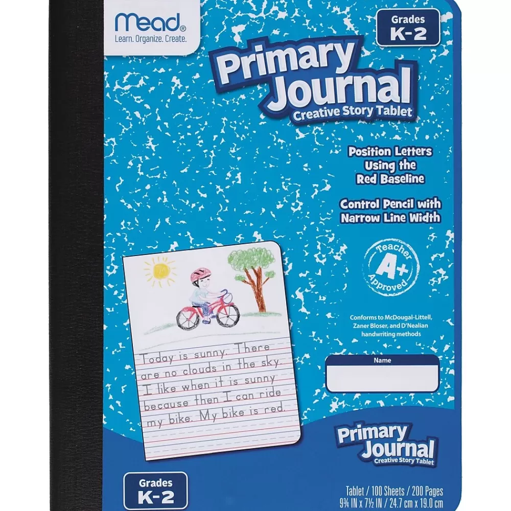 Mead Composition Notebooks<Grades K-2 Primary Ruled Journal 1-Subject Composition Notebook, 7.5" x 9.75", Wide Ruled, 100 Sheets, Blue (1040315)