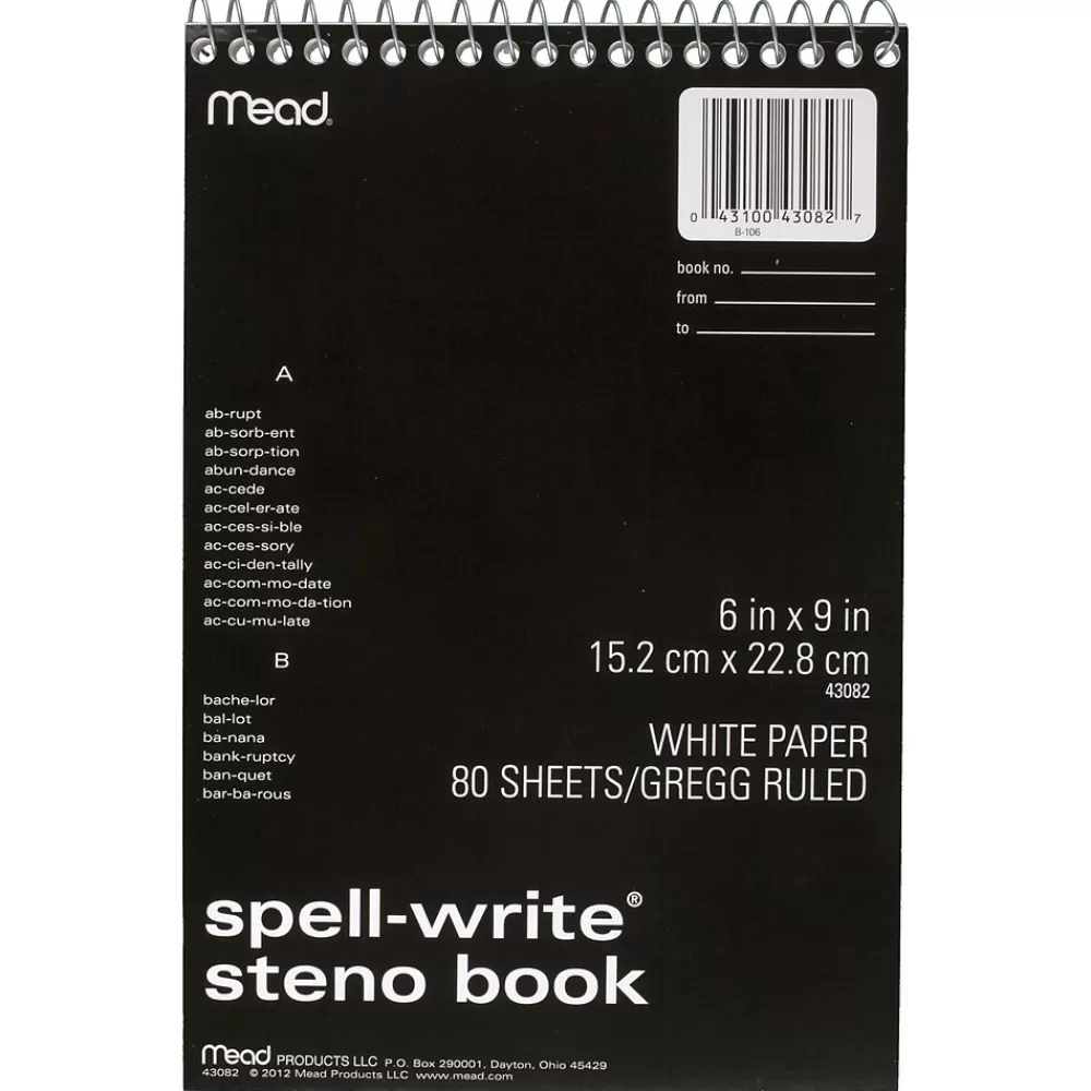 Mead Notepads<Spell Write Steno Book, 6" x 9", Gregg Ruled, 80 Sheets/Pad (43082)